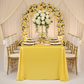 Satin Rectangular 90"x132" Tablecloth - Canary Yellow (Bright Yellow) with gold charger plate | white napkin | gold chiavari | white chair sash tie