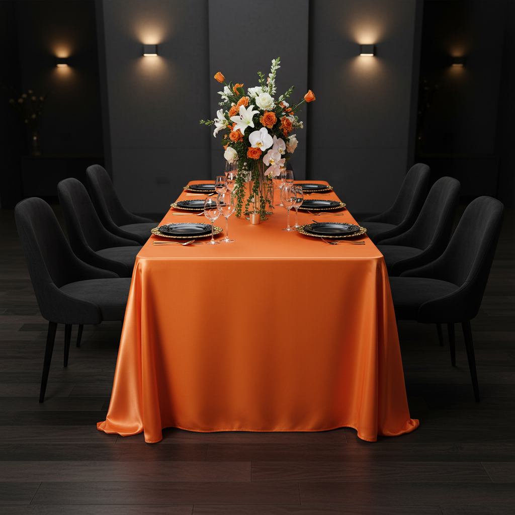 Satin Rectangular 90"x132" Tablecloth - Orange
