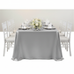 Satin Rectangular 90"x132" Tablecloth - Silver with white napkin | silver charger plate | wine goblets | white chiavari chair 