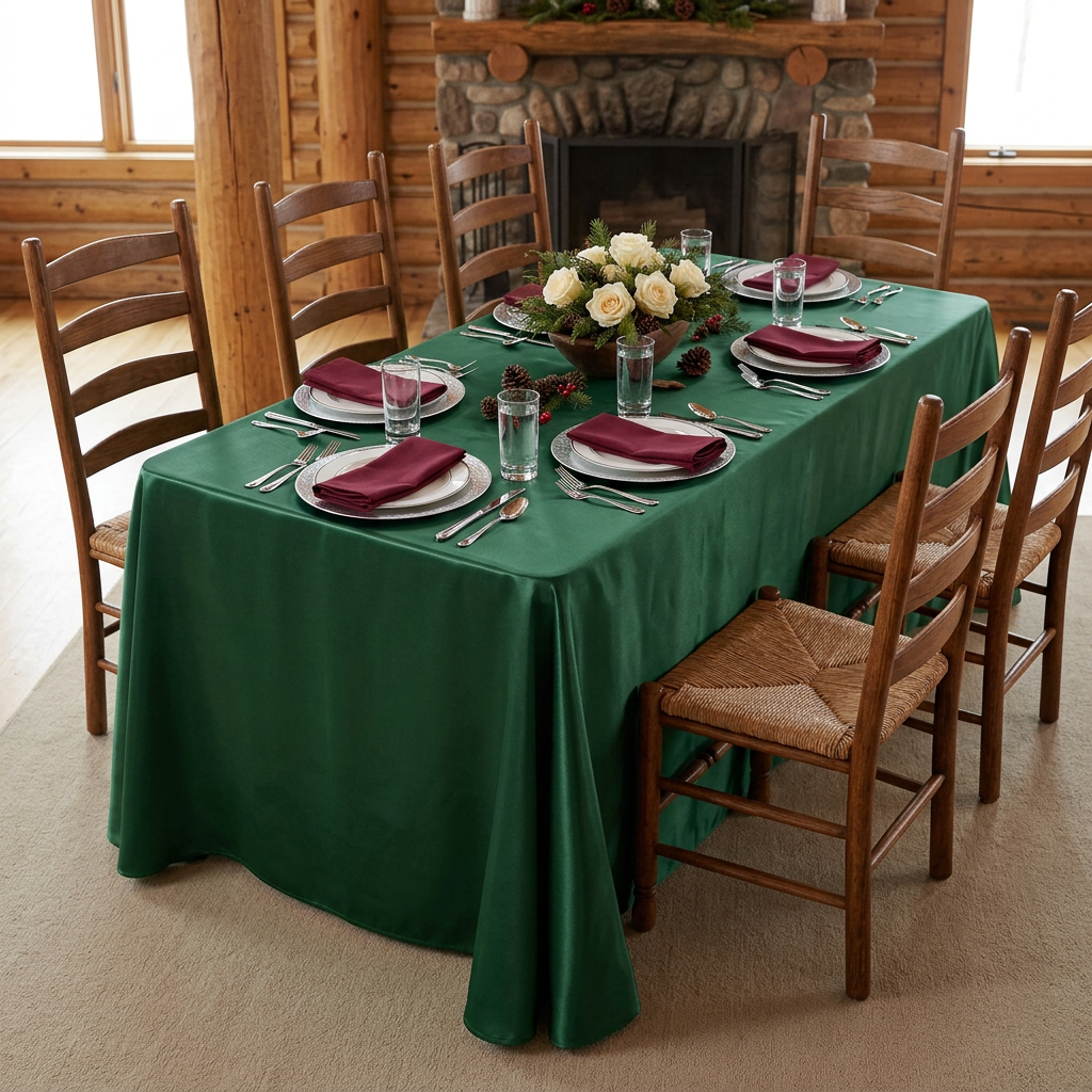 Forest green satin winter dinner table