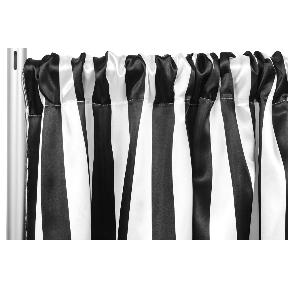 Stripe Satin 10ft H x 52"W Backdrop Panel/Drape - Black & White