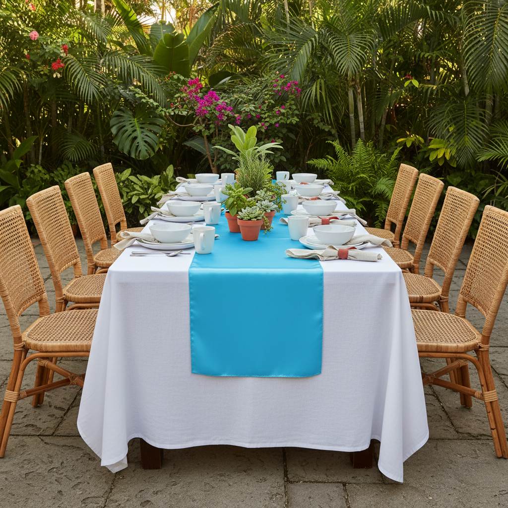 Satin Table Runner - Aqua Blue