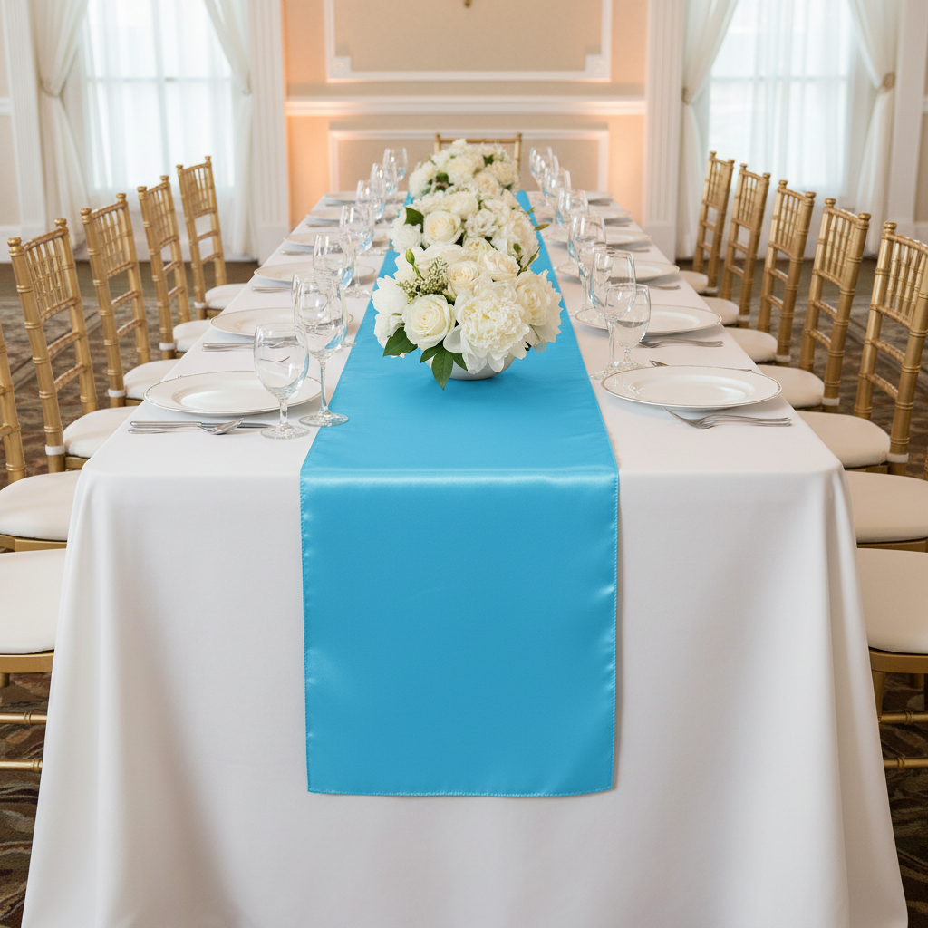 Satin Table Runner - Aqua Blue