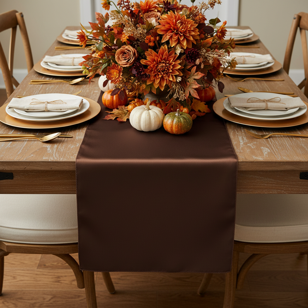 Satin Table Runner - Chocolate Brown | charger plate | dinner plate | napkin |
