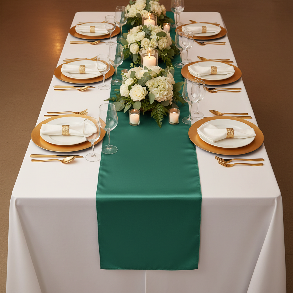 top view detail of Satin Table Runner - Emerald Green