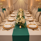 top view detail indoor banquet with Satin Table Runner - Emerald Green