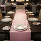 Satin Table Runner - Medium Pink | white charger plate | wine goblets
