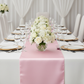 Satin Table Runner - Medium Pink | white tablecloth | gold charger plate | wine goblets