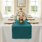 Satin Table Runner - Peacock for a baby shower indoor table setup