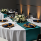 Satin Table Runner - Peacock on a round table for indoor dinner 