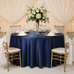 wedding reception with Satin 120" Round Tablecloth - Navy Blue
