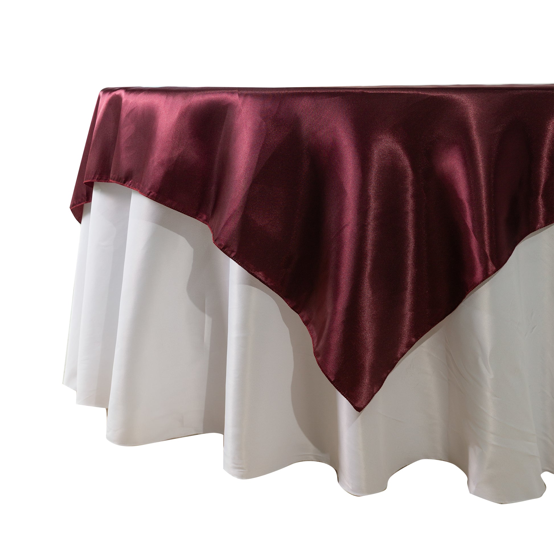 Square 90"x90" Satin Table Overlay - Cabernet