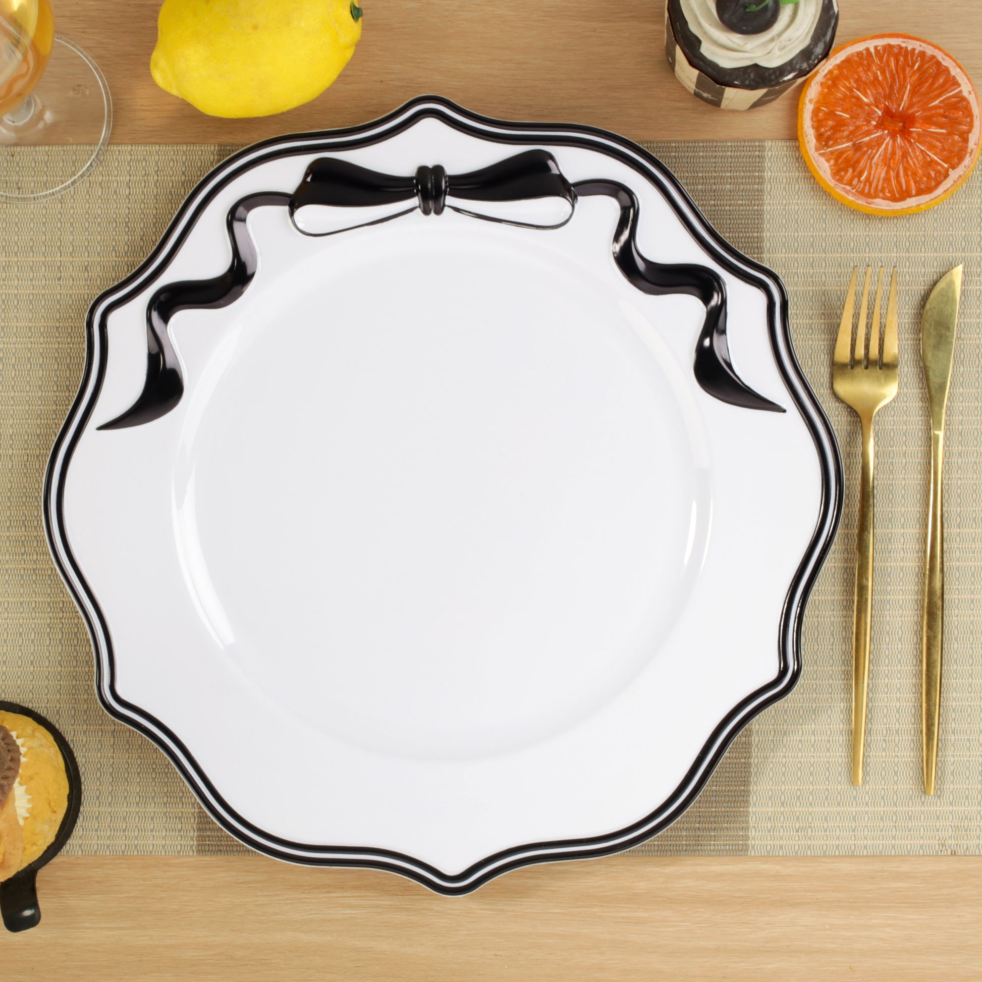 Scalloped Bow Acrylic Charger Plate Black - CV Linens