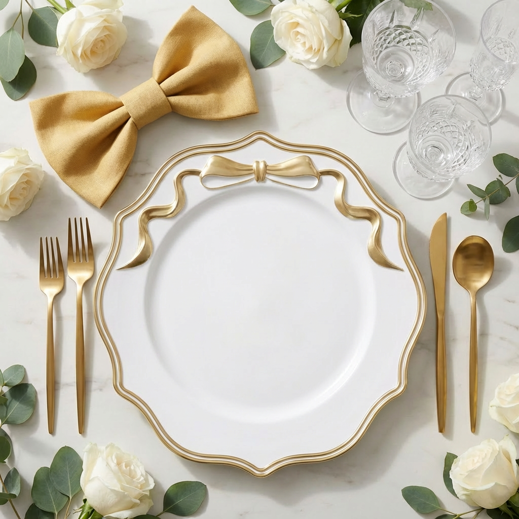 Scalloped Bow Acrylic Charger Plate Gold - CV Linens