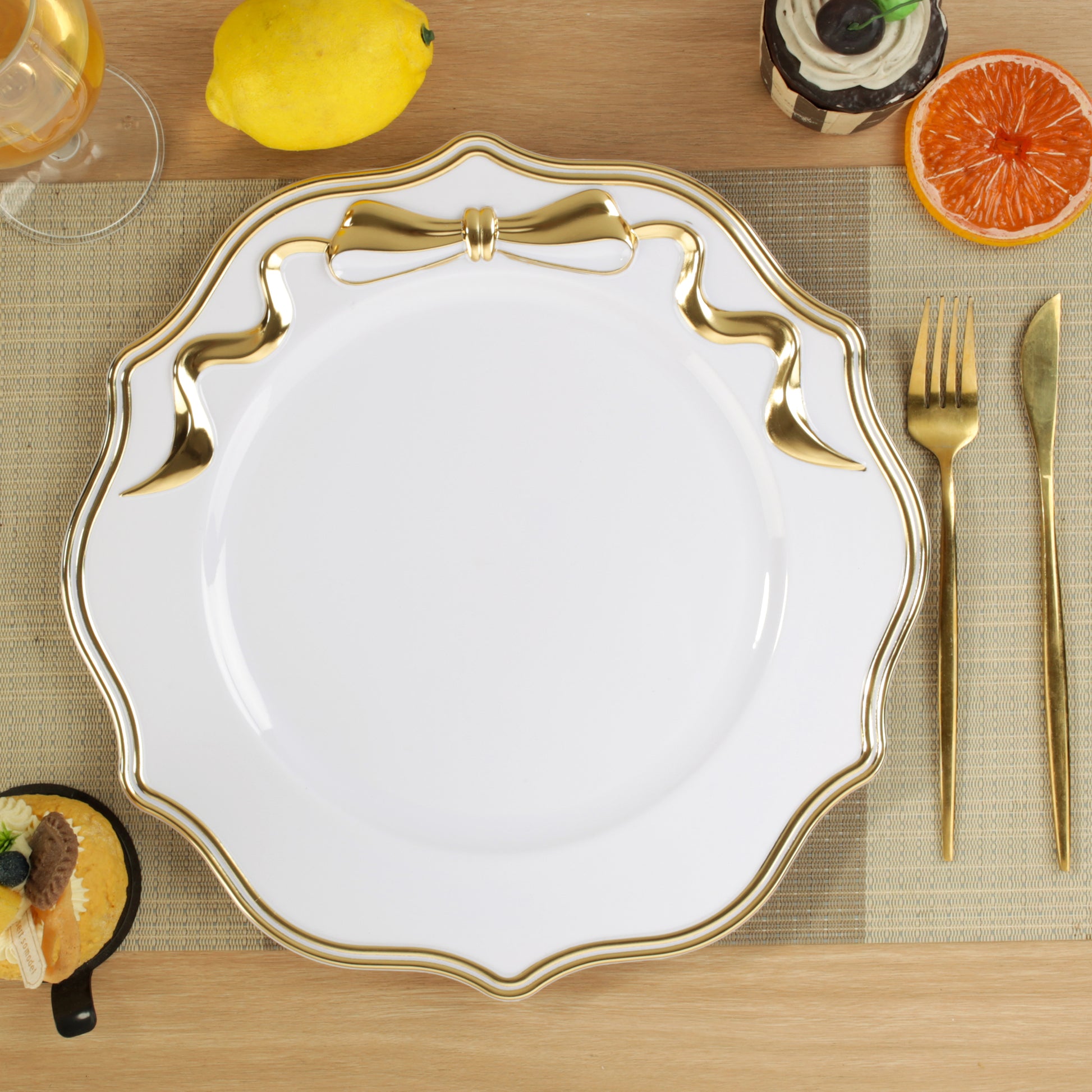 Scalloped Bow Acrylic Charger Plate Gold - CV Linens