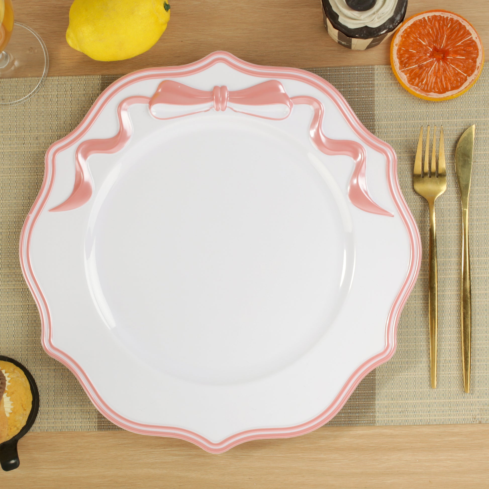 Scalloped Bow Acrylic Charger Plate Pink - CV Linens 