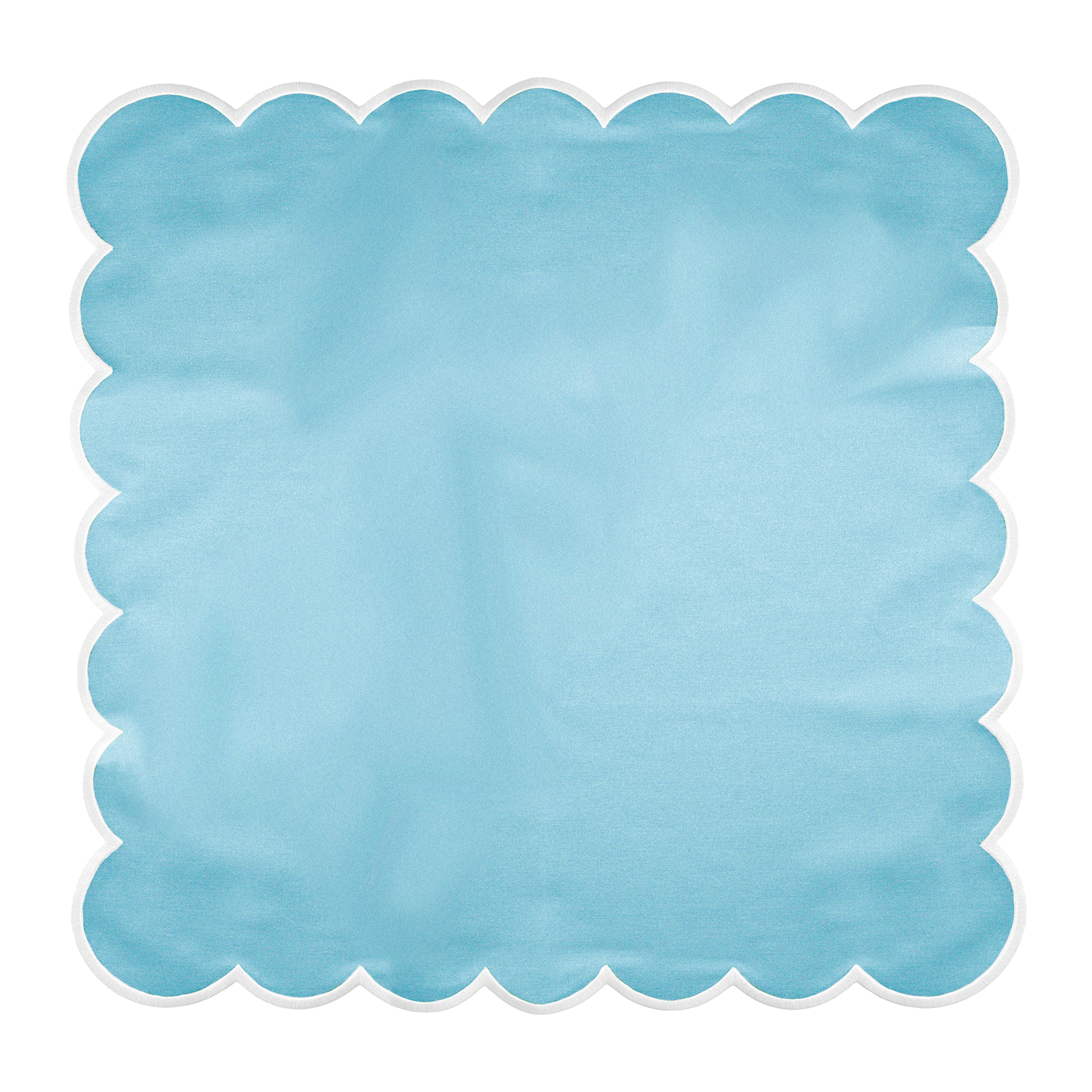 4 pc/pk Scalloped Edge Linen Napkin - Baby Blue/White Trim laid flat
