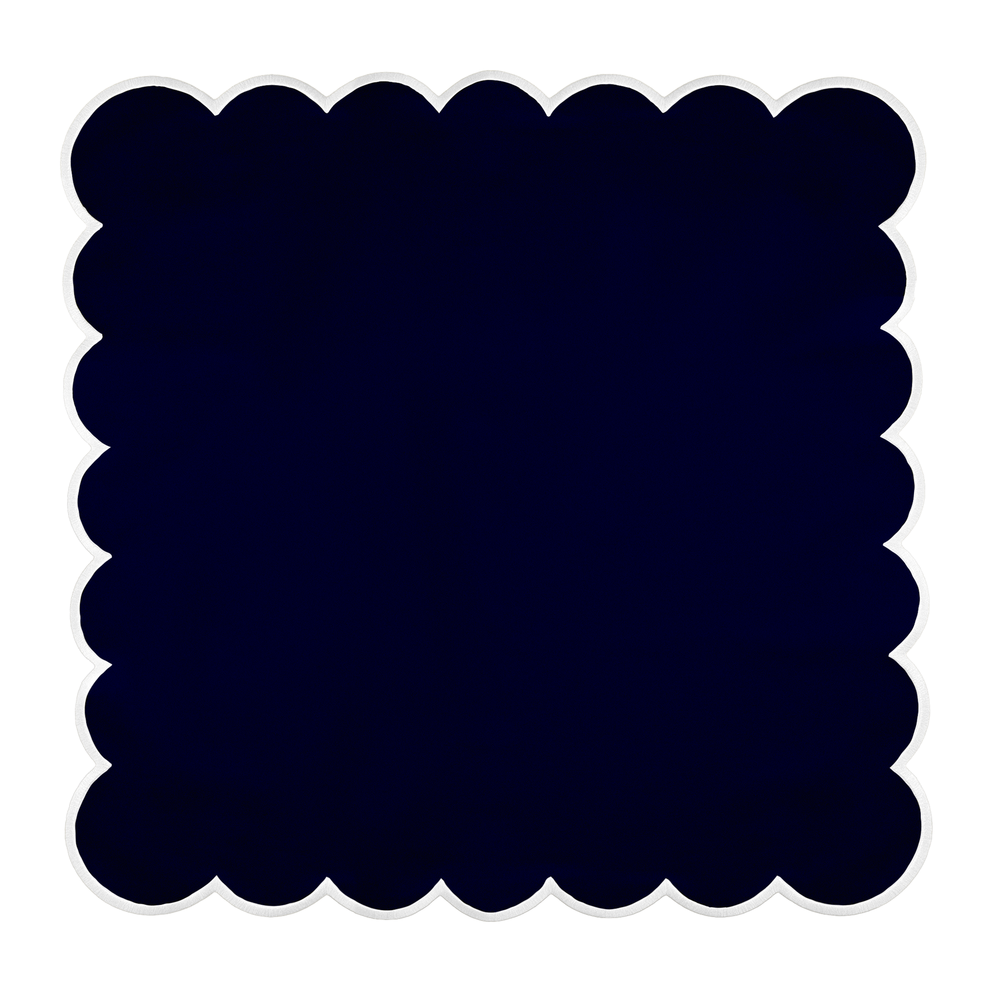 4 pc/pk Scalloped Edge Linen Napkin - Navy Blue/White Trim laid flat