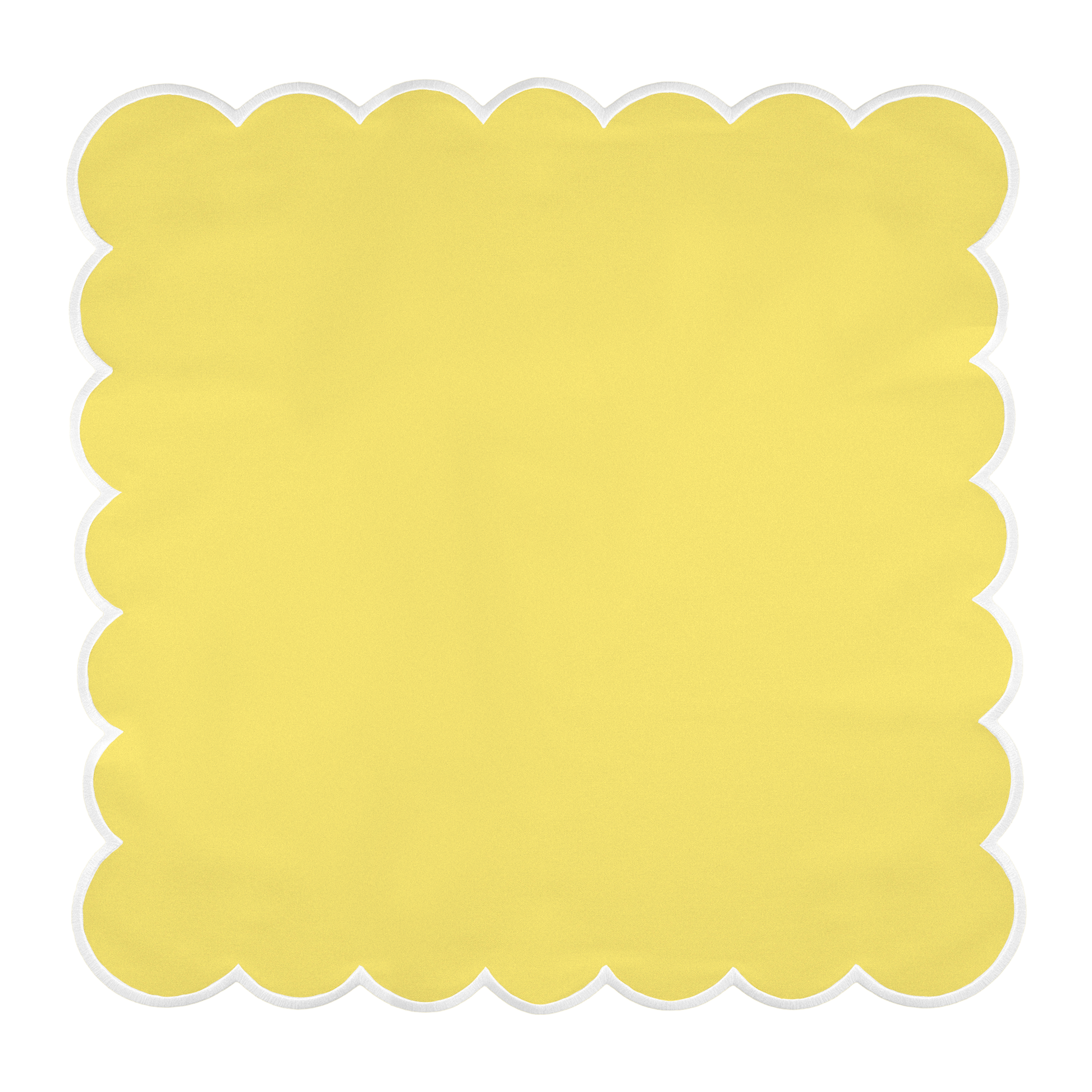 4 pc/pk Scalloped Edge Linen Napkin - Pastel Yellow/White Trim laid flat