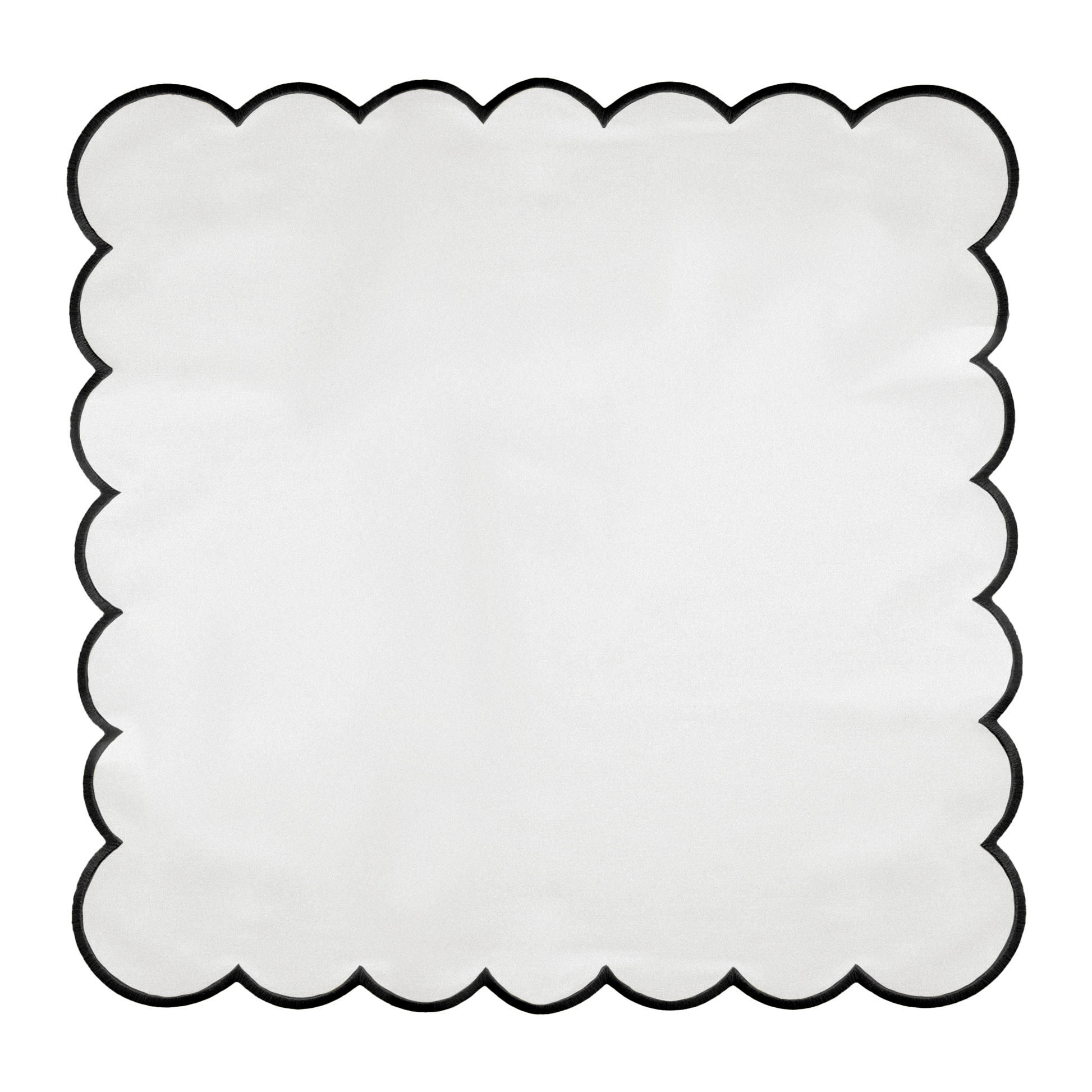 4 pc/pk Scalloped Edge Linen Napkin - White/Black Trim laid flat