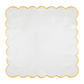 4 pc/pk Scalloped Edge Linen Napkin - White/Gold Trim laid flat