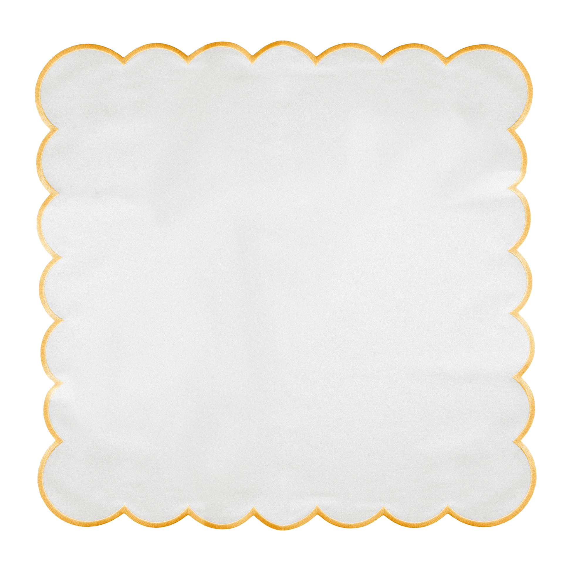 4 pc/pk Scalloped Edge Linen Napkin - White/Gold Trim laid flat
