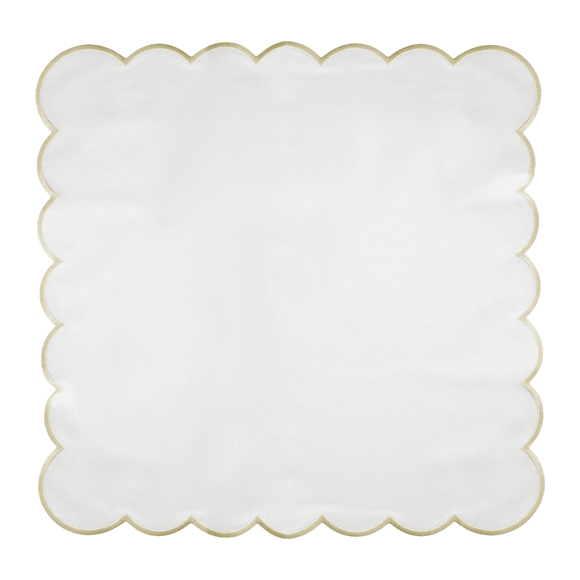 4 pc/pk Scalloped Edge Linen Napkin - White/Natural Trim laid flat
