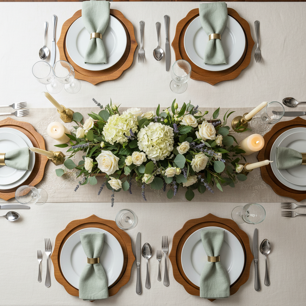 top view detail of Scalloped Rustic Wood Charger Plate (4pc/pk)