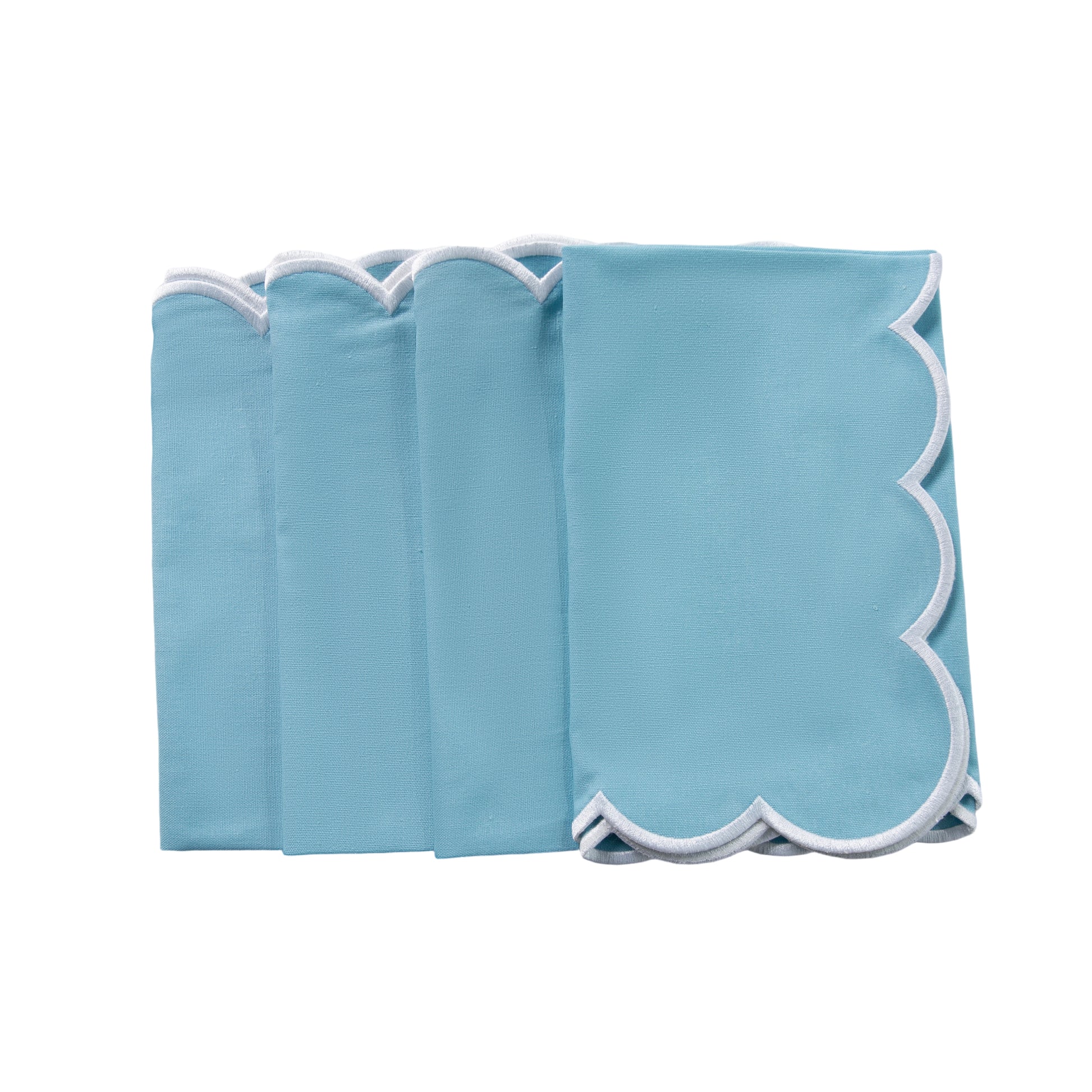 4 pc/pk Scalloped Edge Linen Napkin - Baby Blue/White Trim