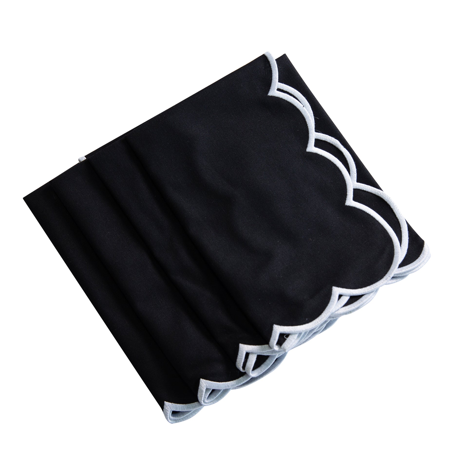 4 pc/pk Scalloped Edge Linen Napkin - Black/White Trim