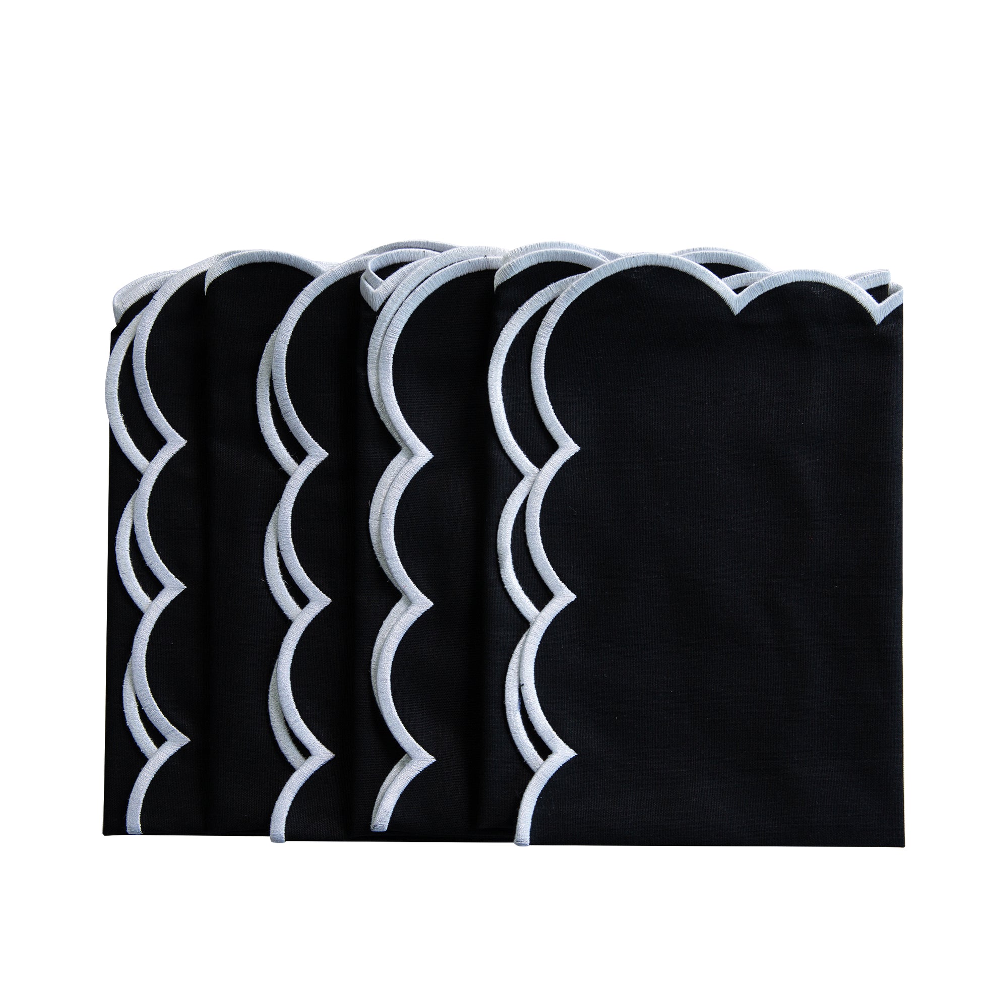 4 pc/pk Scalloped Edge Linen Napkin - Black/White Trim