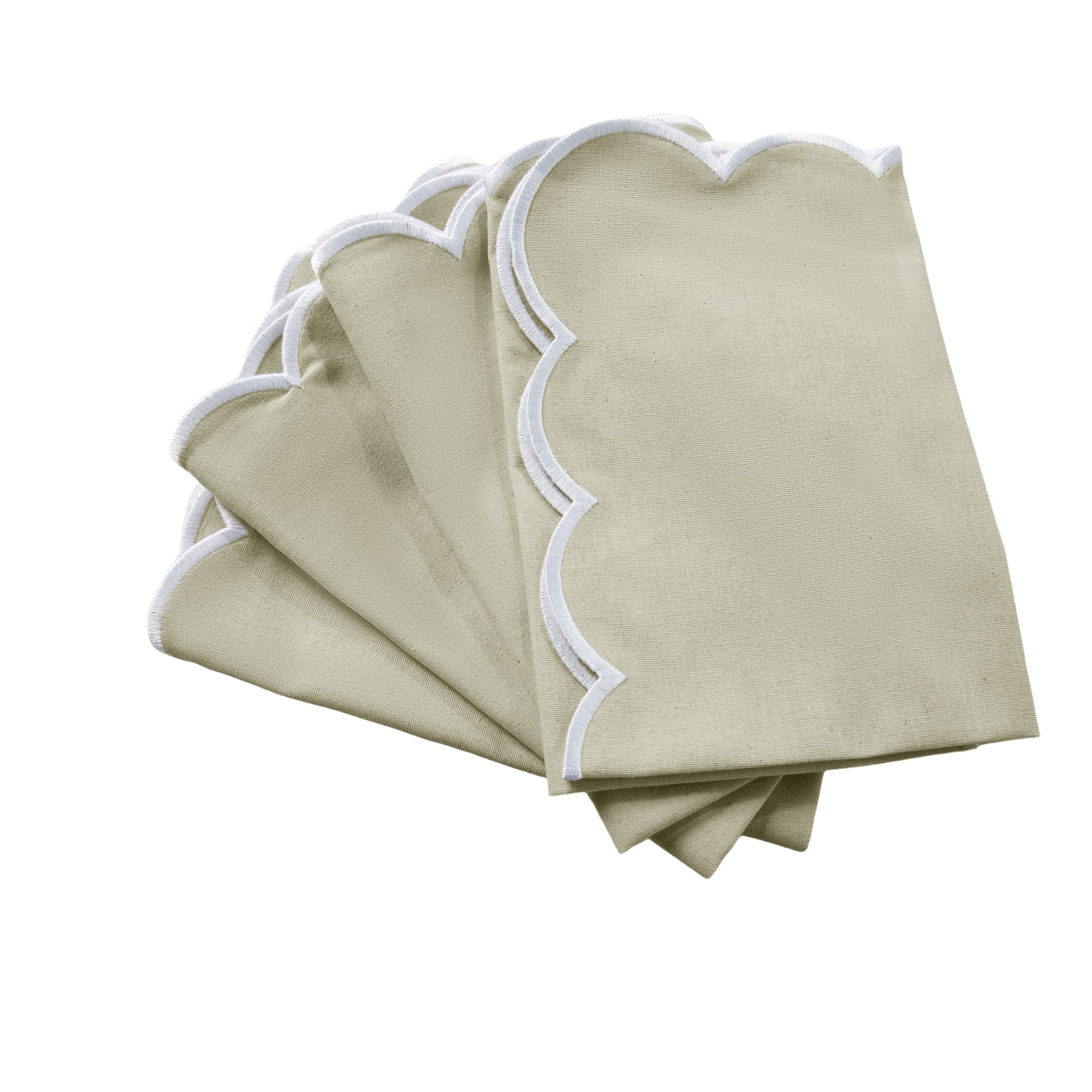 4 pc/pk Scalloped Edge Linen Napkin - Natural/White Trim