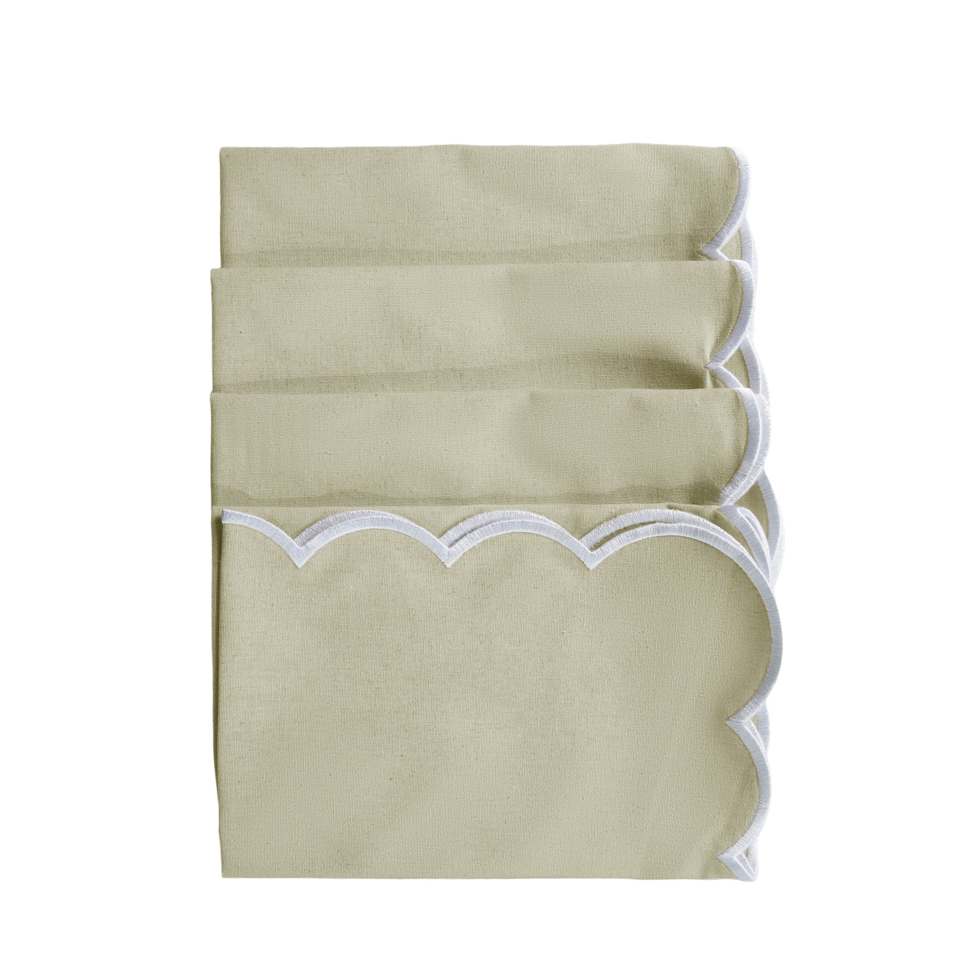 4 pc/pk Scalloped Edge Linen Napkin - Natural/White Trim