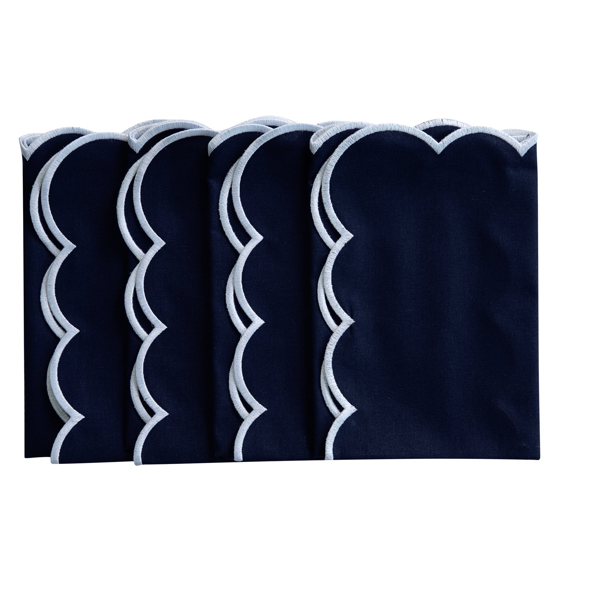 4 pc/pk Scalloped Edge Linen Napkin - Navy Blue/White Trim