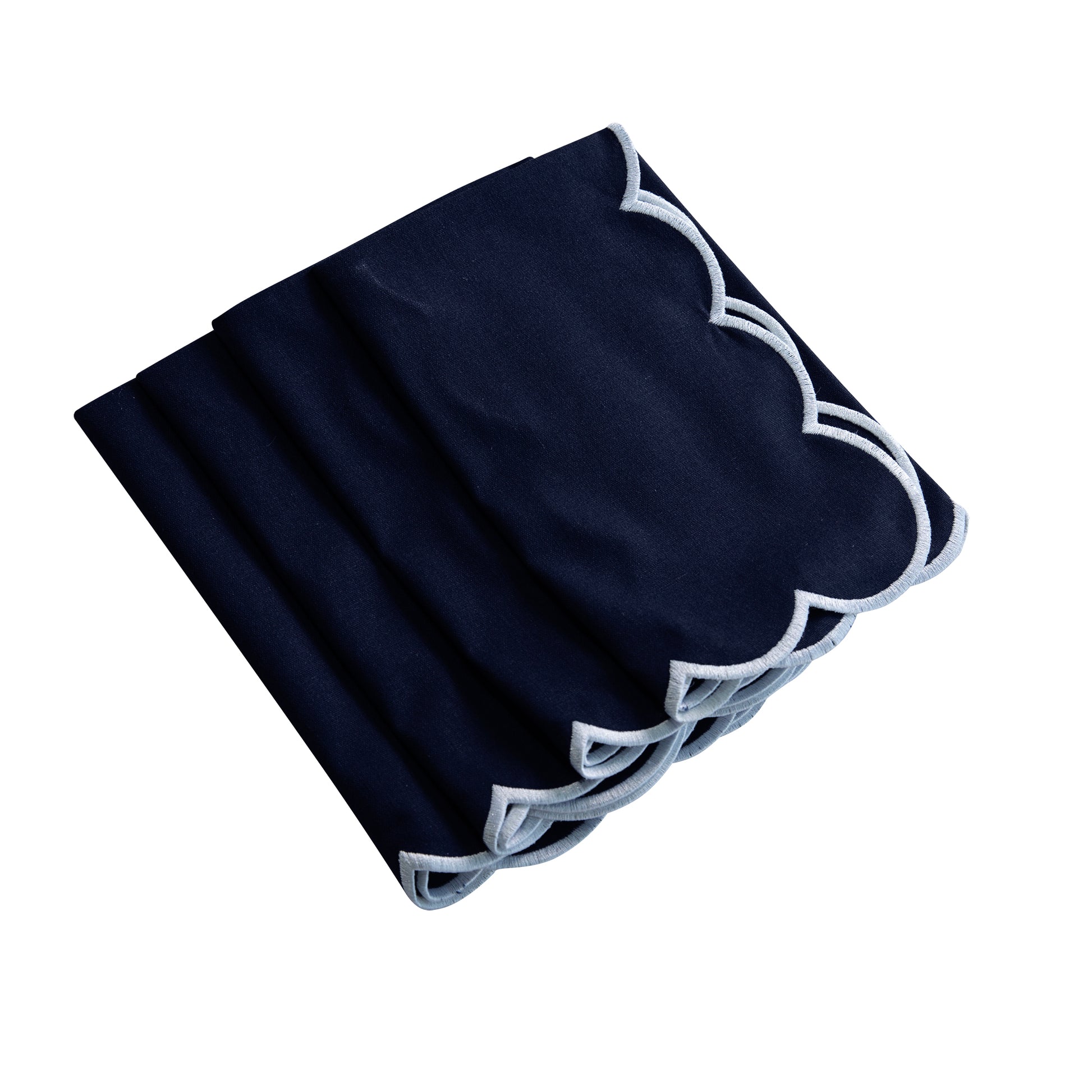 4 pc/pk Scalloped Edge Linen Napkin - Navy Blue/White Trim