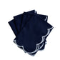 4 pc/pk Scalloped Edge Linen Napkin - Navy Blue/White Trim