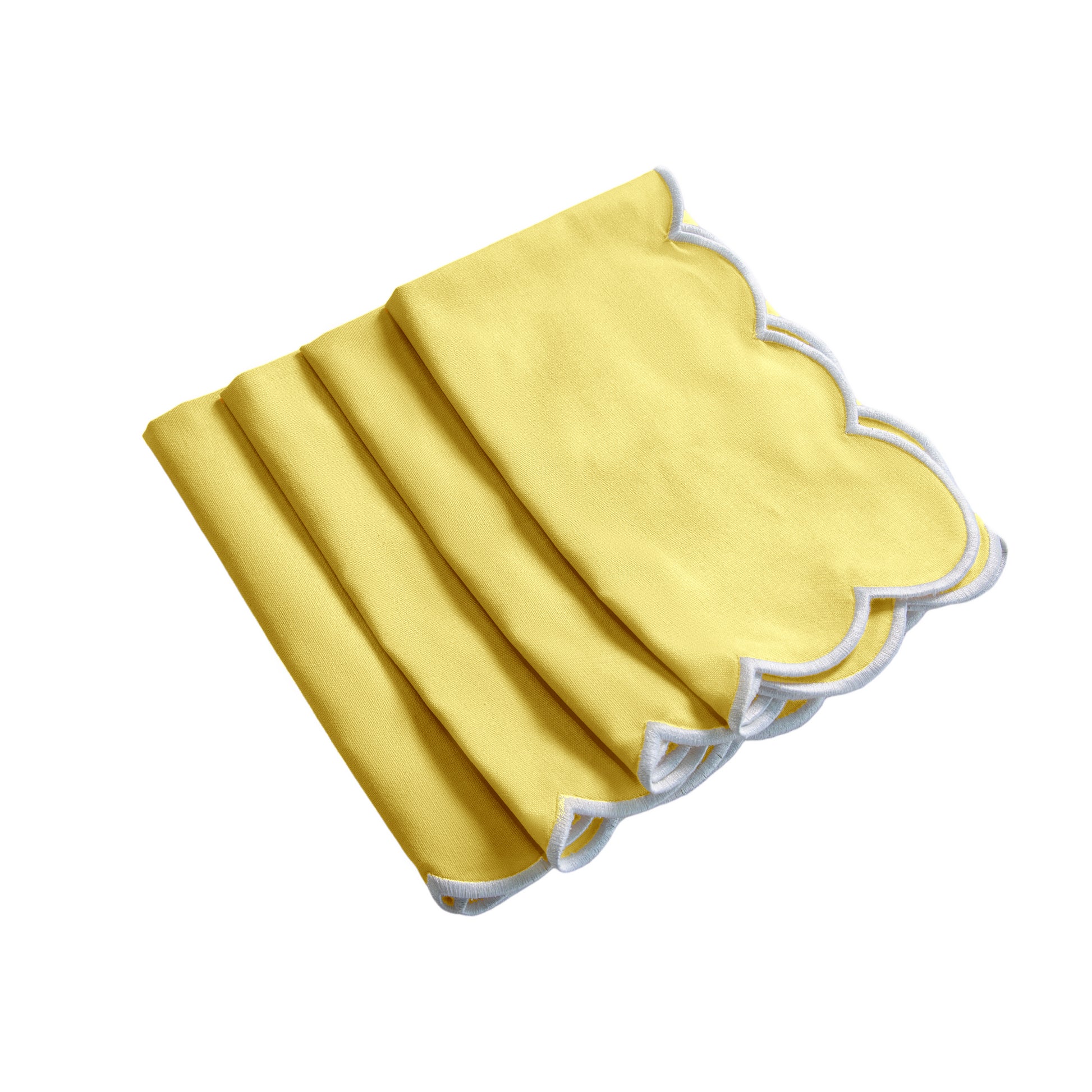 4 pc/pk Scalloped Edge Linen Napkin - Pastel Yellow/White Trim