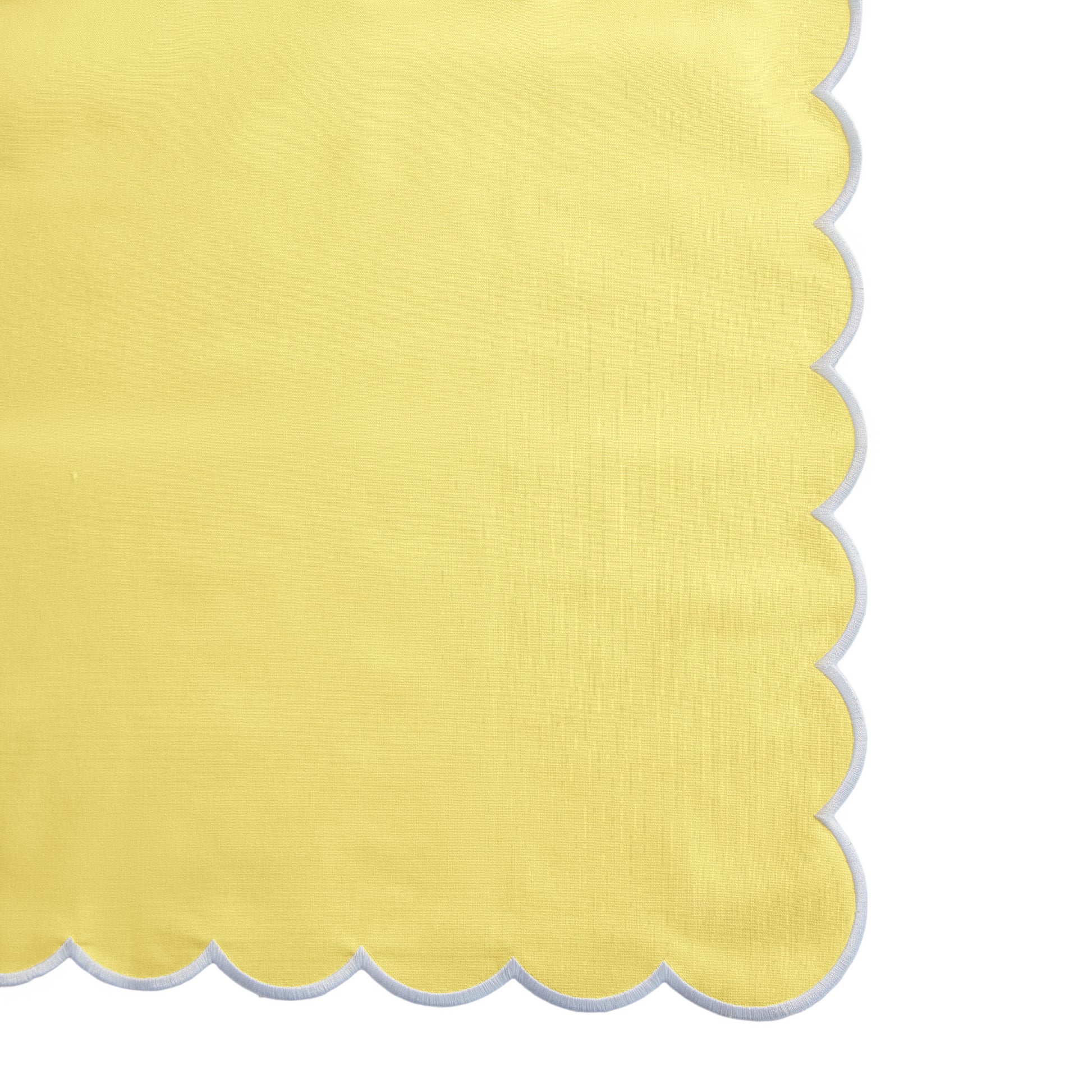 4 pc/pk Scalloped Edge Linen Napkin - Pastel Yellow/White Trim