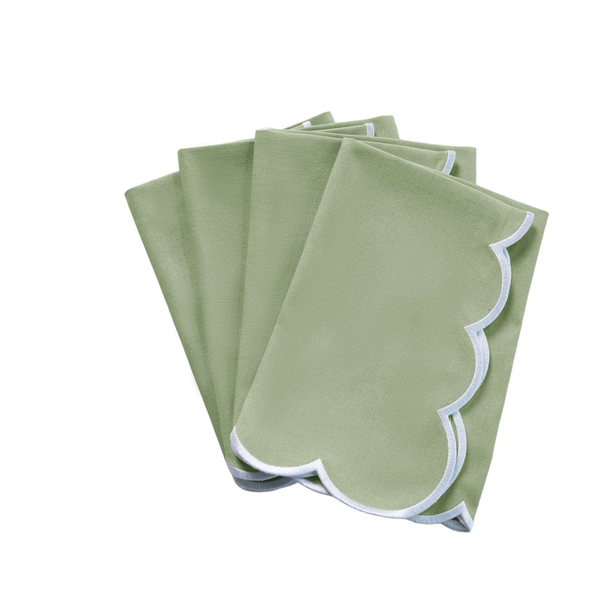 4 pc/pk Scalloped Edge Linen Napkin - Sage Green/White Trim