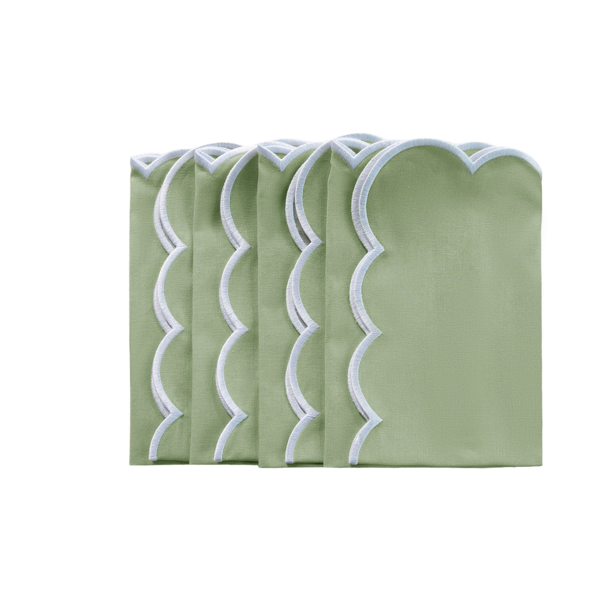 4 pc/pk Scalloped Edge Linen Napkin - Sage Green/White Trim