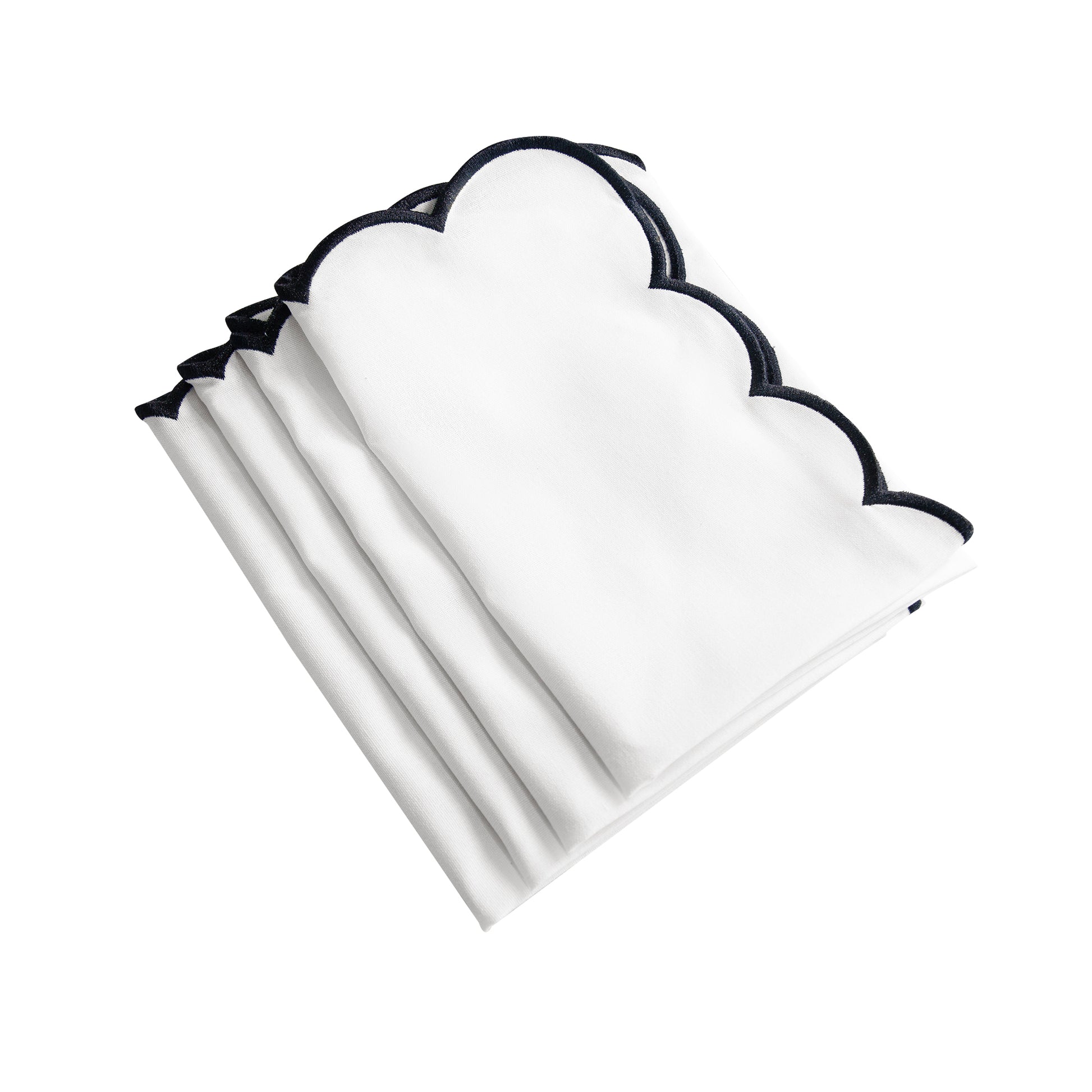 4 pc/pk Scalloped Edge Linen Napkin - White/Black Trim