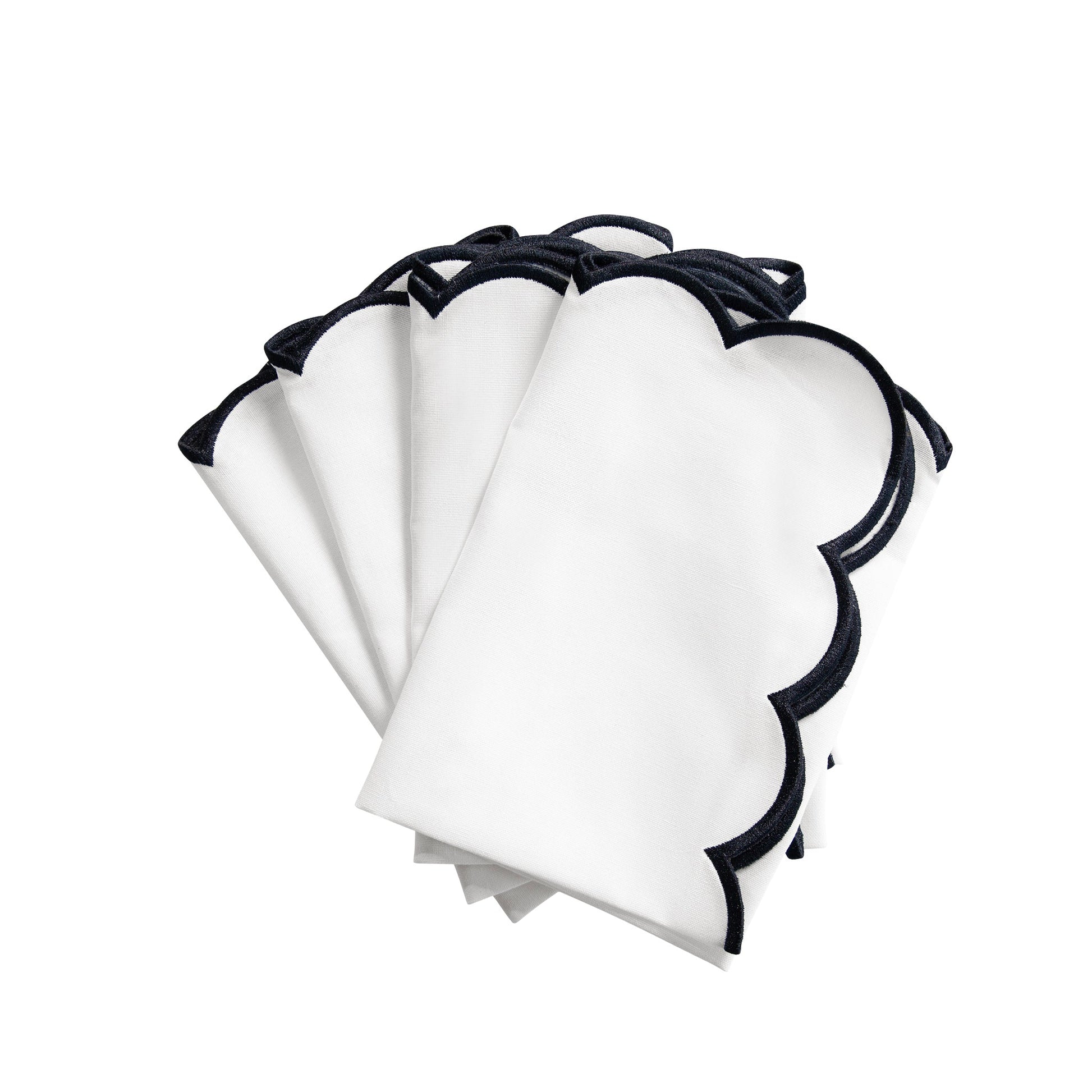 4 pc/pk Scalloped Edge Linen Napkin - White/Black Trim