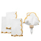 4 pc/pk Scalloped Edge Linen Napkin - White/Gold Trim