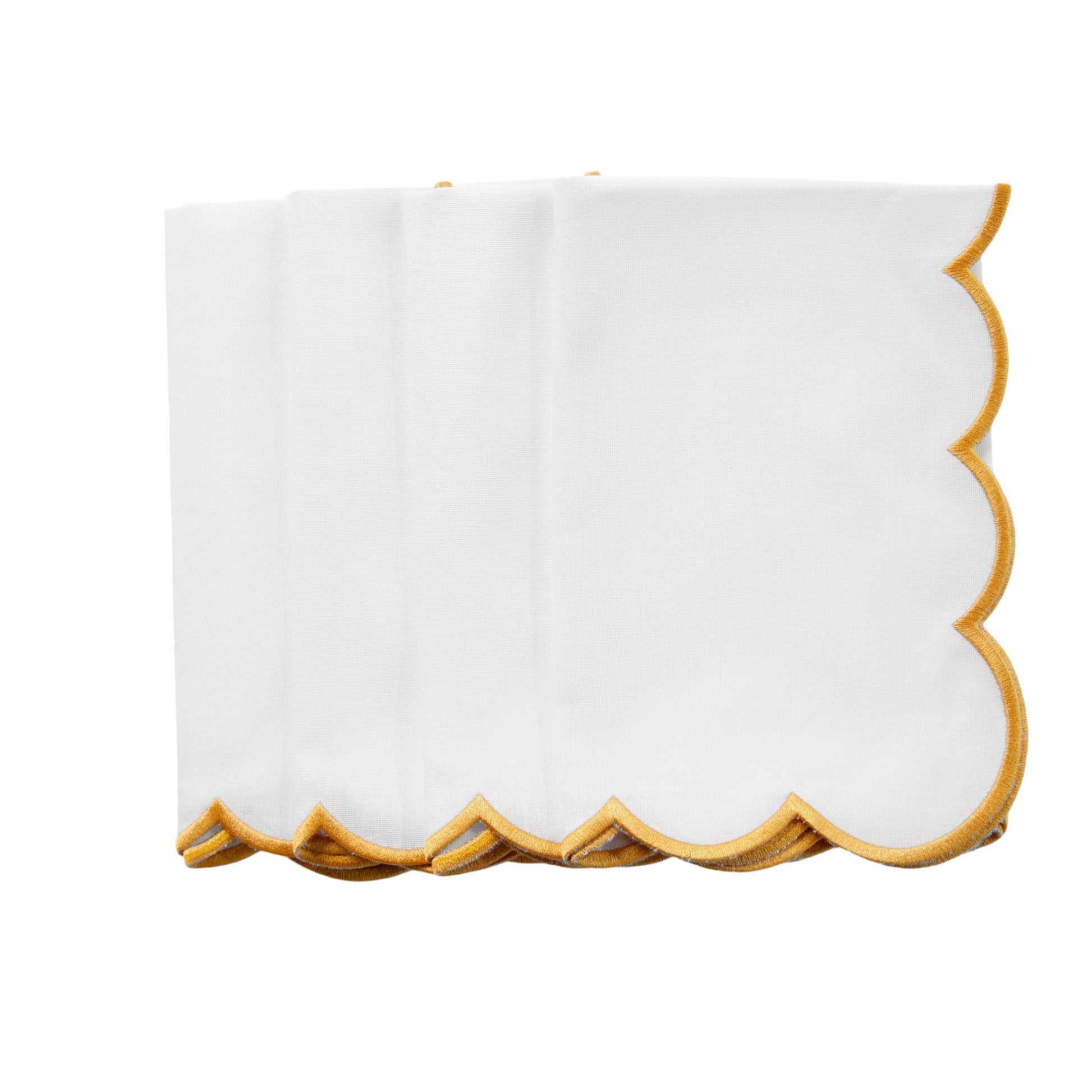 4 pc/pk Scalloped Edge Linen Napkin - White/Gold Trim