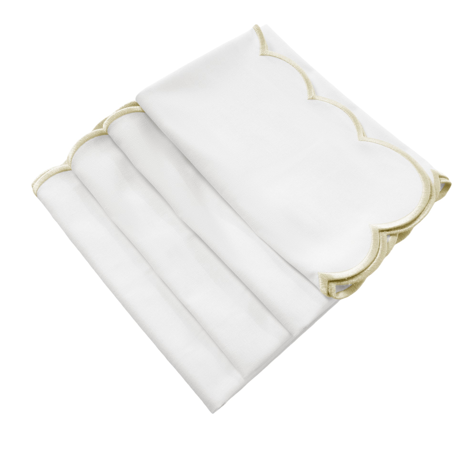 4 pc/pk Scalloped Edge Linen Napkin - White/Natural Trim