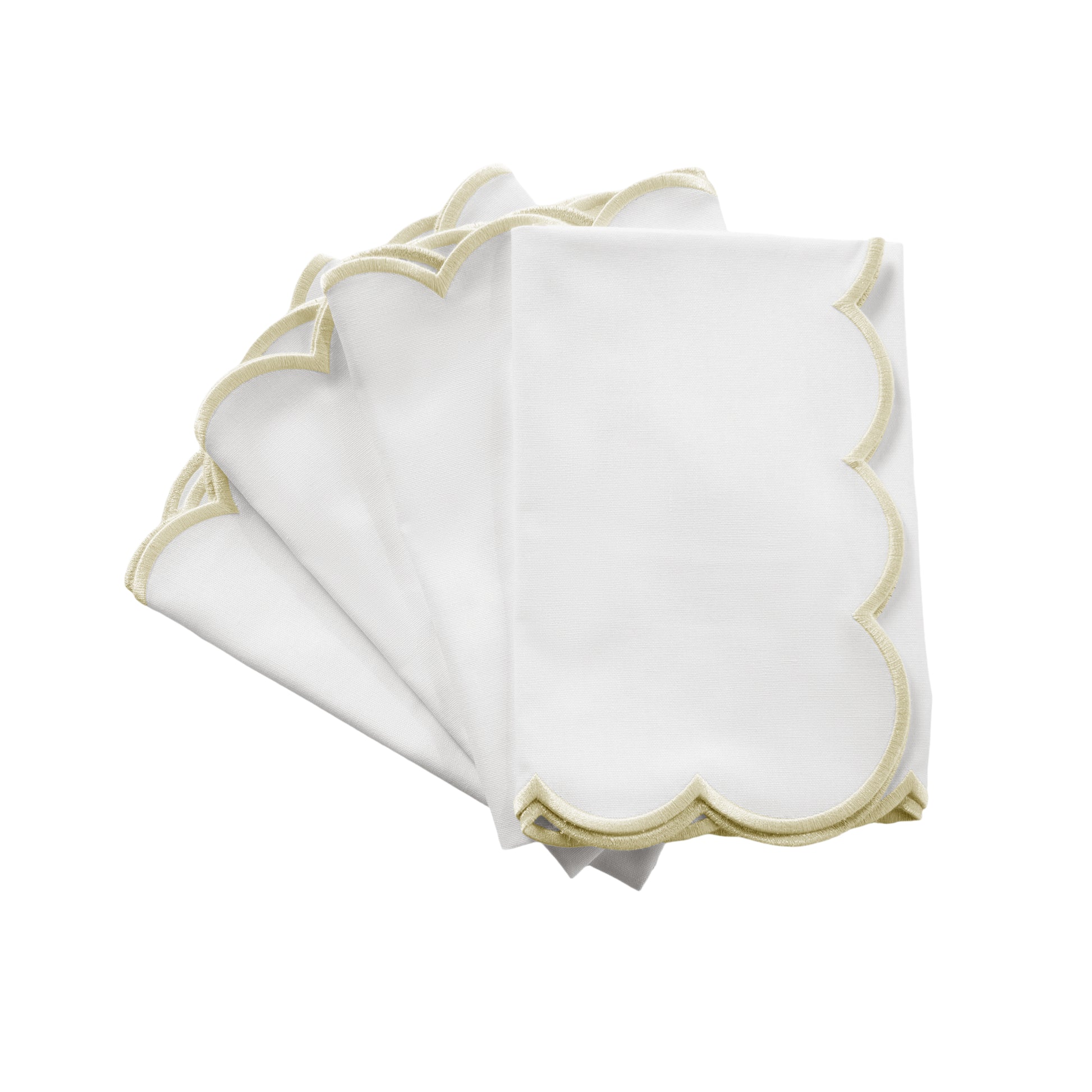 4 pc/pk Scalloped Edge Linen Napkin - White/Natural Trim