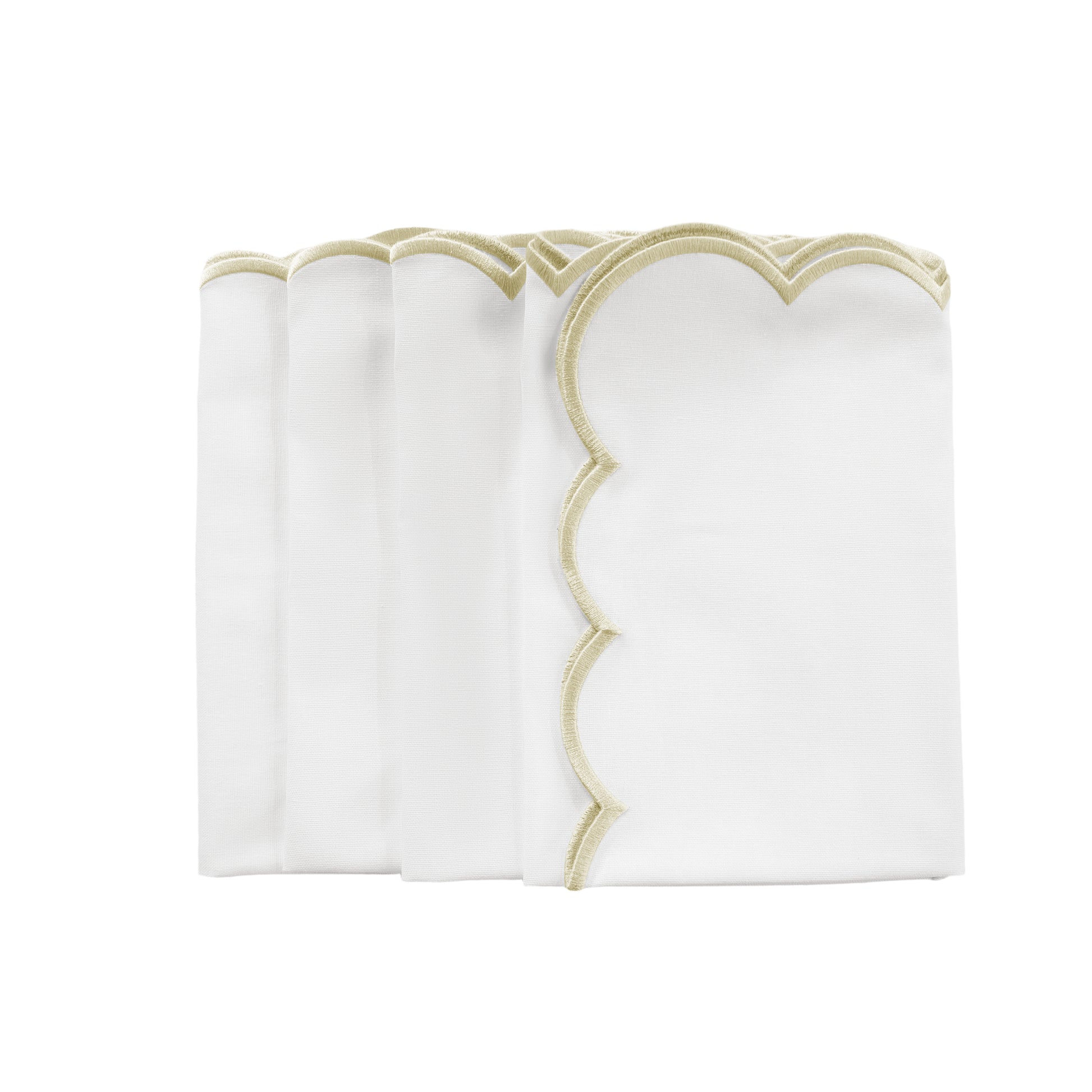 4 pc/pk Scalloped Edge Linen Napkin - White/Natural Trim