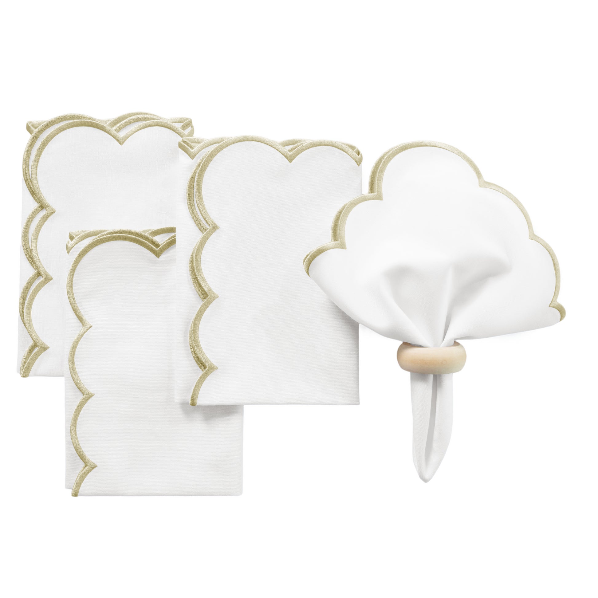 4 pc/pk Scalloped Edge Linen Napkin - White/Natural Trim