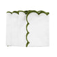 4 pc/pk Scalloped Edge Linen Napkin - White/Olive Green Trim