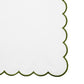 4 pc/pk Scalloped Edge Linen Napkin - White/Olive Green Trim